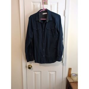 Calvin Klein Long Sleeve Navy Blue Button Up 100% Cotton Men's Shirt Size L